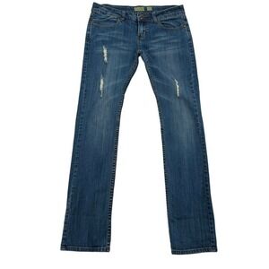 REUSE Recycled Cotton Women 29 Embroidered Distressed Denim Blue Jeans Straight